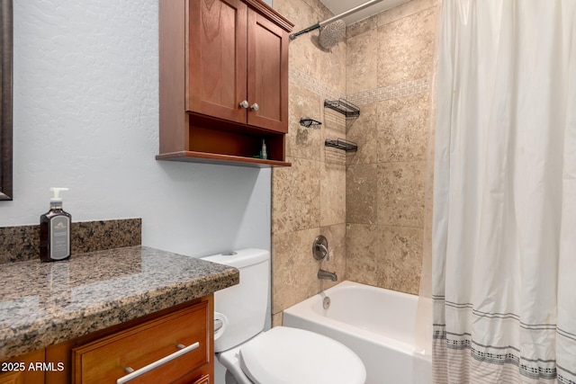full bathroom featuring toilet, vanity, and shower / bath combo