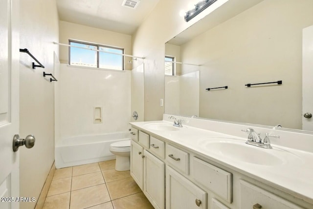 2880 E Nunneley Rd, Gilbert, AZ 85296 - bathroom with toilet, tile patterned flooring, bathtub / shower combination, and double vanity