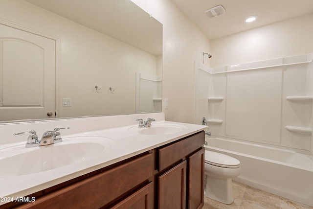 full bathroom with vanity, toilet, and shower / bath combination