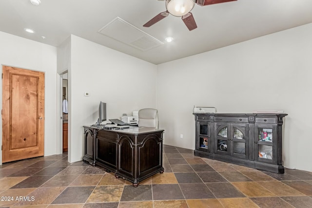 home office with ceiling fan