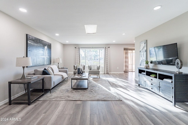 living room with light hardwood / wood-style floors