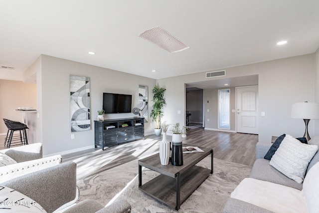 living room with light wood-type flooring