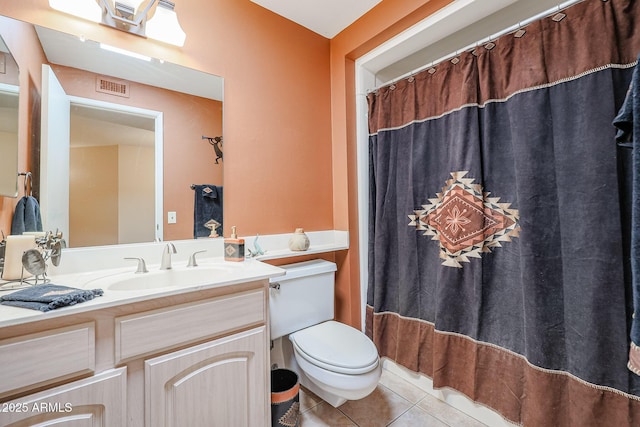 bathroom featuring tile patterned flooring, vanity, and toilet