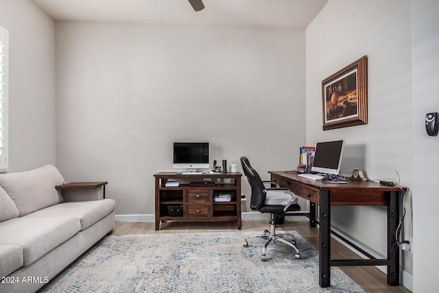 office with wood-type flooring