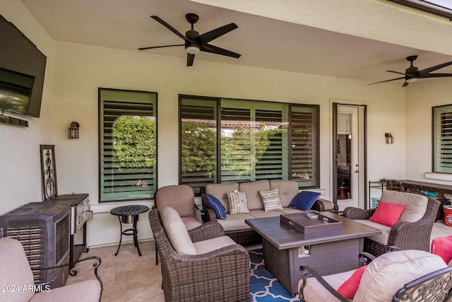 view of patio / terrace featuring ceiling fan and an outdoor hangout area