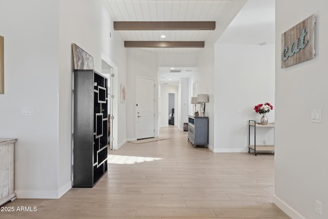 1294 E Ln Fortuna Ct, San Tan Valley, AZ 85140 - hallway with light wood-style flooring and a wood ceiling with exposed beams