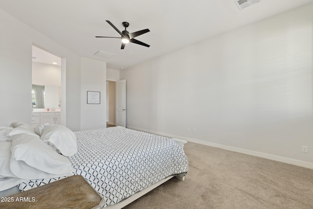 1294 E Ln Fortuna Ct, San Tan Valley, AZ 85140 - carpeted bedroom featuring a ceiling fan and ensuite bathroom
