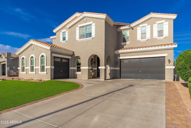 6621 S Balboa Dr, Gilbert, AZ 85298 - mediterranean / spanish home with a tile roof, driveway, and stucco siding