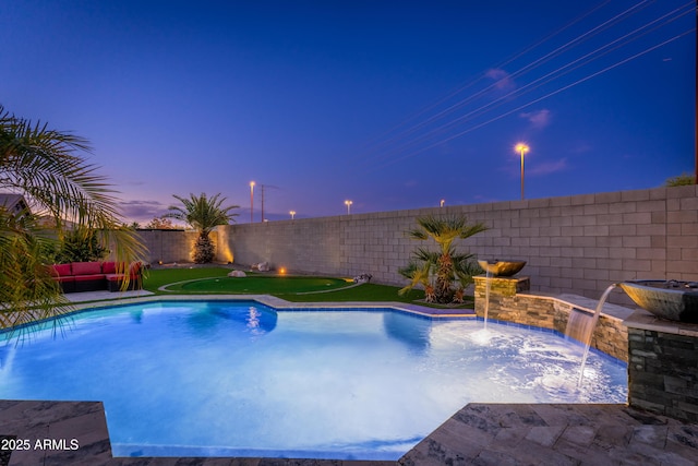 6621 S Balboa Dr, Gilbert, AZ 85298 - pool at dusk featuring a fenced backyard