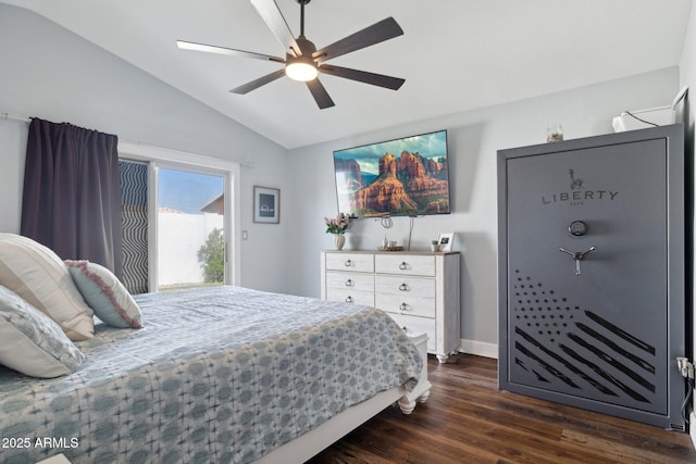 13320 N 82nd Dr, Peoria, AZ 85381 - bedroom featuring vaulted ceiling, dark wood-type flooring, baseboards, and a ceiling fan