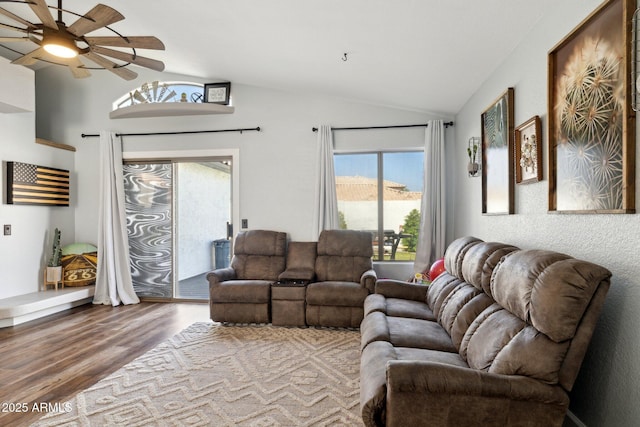 13320 N 82nd Dr, Peoria, AZ 85381 - living area featuring lofted ceiling, wood finished floors, and ceiling fan