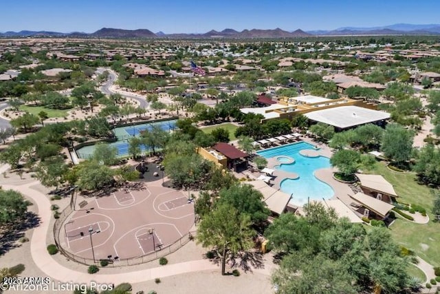 bird's eye view with a mountain view