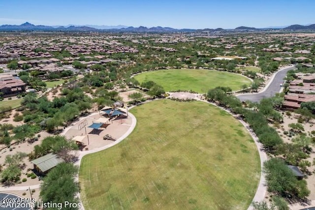 bird's eye view with a mountain view