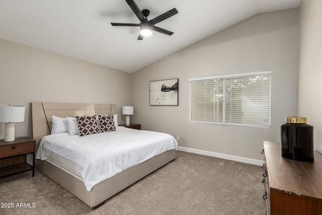 1114 N Leland Ct, Gilbert, AZ 85233 - bedroom with vaulted ceiling, carpet floors, baseboards, and ceiling fan