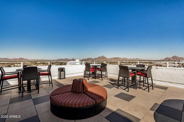 view of patio featuring a mountain view