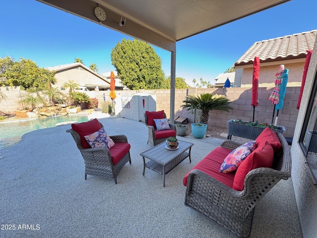 view of patio / terrace featuring an outdoor hangout area