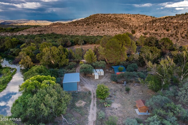 drone / aerial view with a mountain view