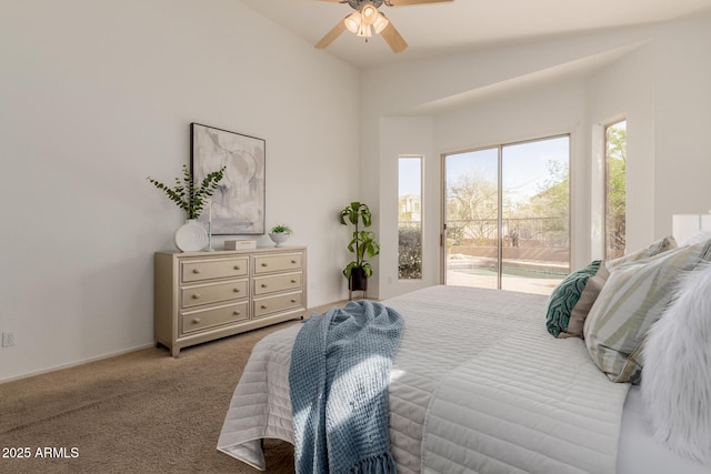 3055 N Red Mtn Unit 77, Mesa, AZ 85207 - bedroom with access to exterior, carpet floors, and a ceiling fan