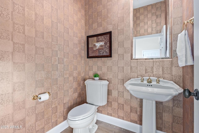 bathroom featuring wood-type flooring and toilet