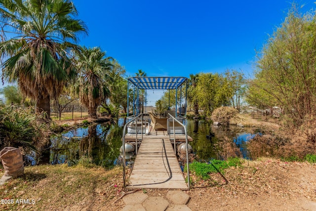 view of dock featuring a water view