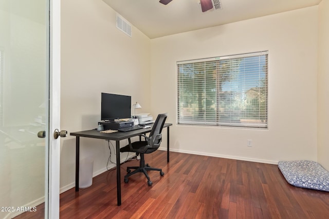 9009 S 57th Dr, Laveen, AZ 85339 - office space featuring wood finished floors, baseboards, ceiling fan, and visible vents