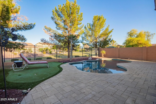 9009 S 57th Dr, Laveen, AZ 85339 - view of swimming pool with a fenced backyard, a fenced in pool, and a patio