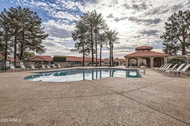 view of pool with a gazebo and a patio area