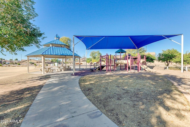 community play area with a gazebo