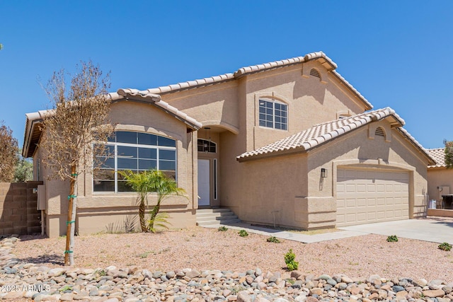 8478 W Grovers Ave, Peoria, AZ 85382 - view of front facade with a tiled roof, an attached garage, stucco siding, and driveway