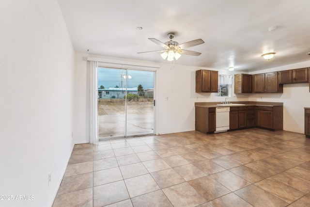 kitchen with dishwasher, sink, and ceiling fan