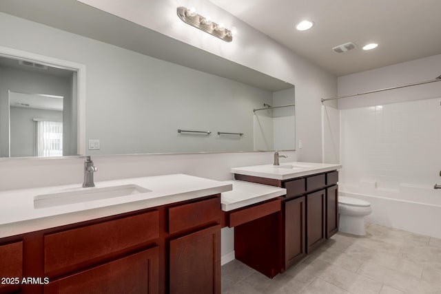 2000 N 36th St Unit 10, Phoenix, AZ 85008 - bathroom with bathing tub / shower combination, vanity, tile patterned flooring, and recessed lighting