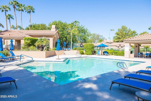 view of pool featuring a patio