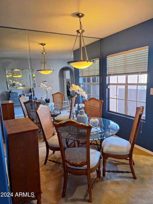 view of carpeted dining room