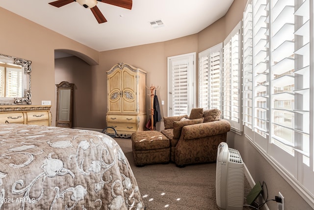 bedroom featuring carpet flooring and ceiling fan