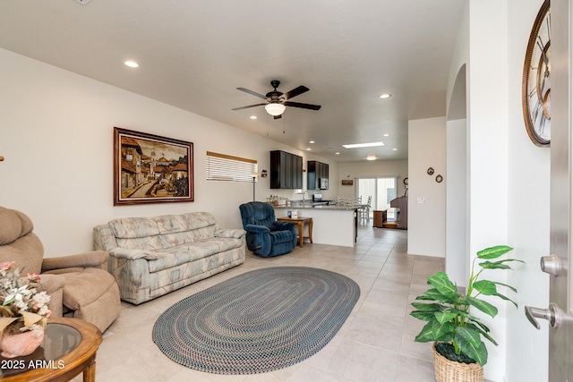 293 S Meadowood Ln, Sierra Vista, AZ 85635 - living area with recessed lighting, ceiling fan, and light tile patterned floors