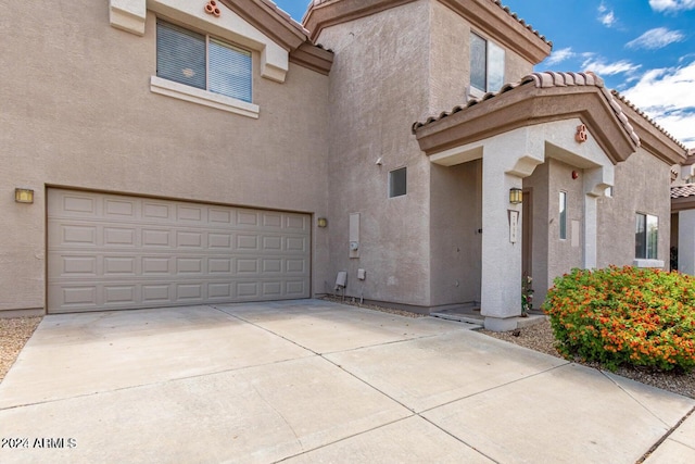 exterior space featuring a garage