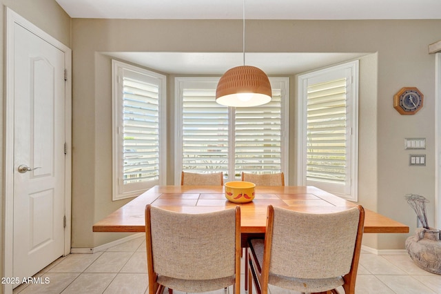 dining room featuring light tile patterned floors, plenty of natural light, and baseboards