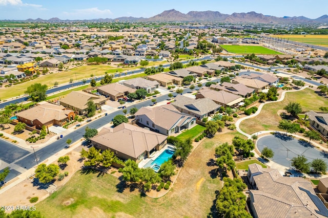 drone / aerial view featuring a mountain view