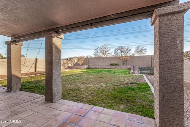 view of yard with a patio and a fenced backyard