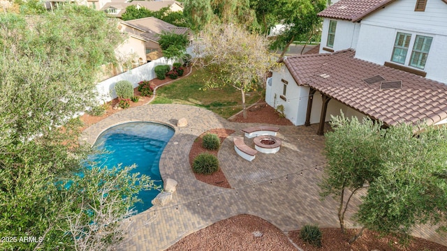 20412 W Thayer St, Buckeye, AZ 85396 - view of swimming pool featuring an outdoor fire pit and a patio area