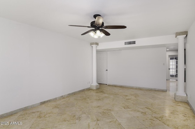 1059 E Broadmor Dr, Tempe, AZ 85282 - unfurnished room with a ceiling fan, baseboards, and ornate columns