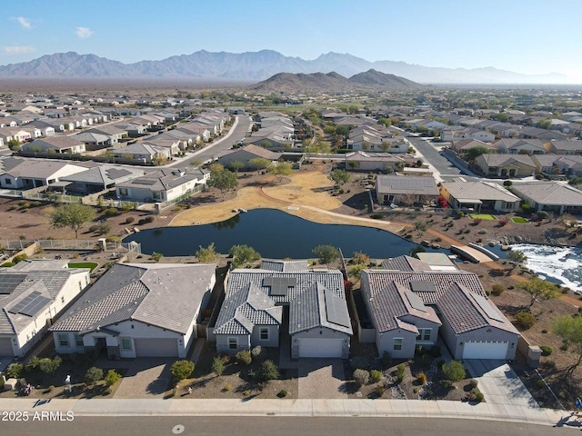 aerial view with a water and mountain view