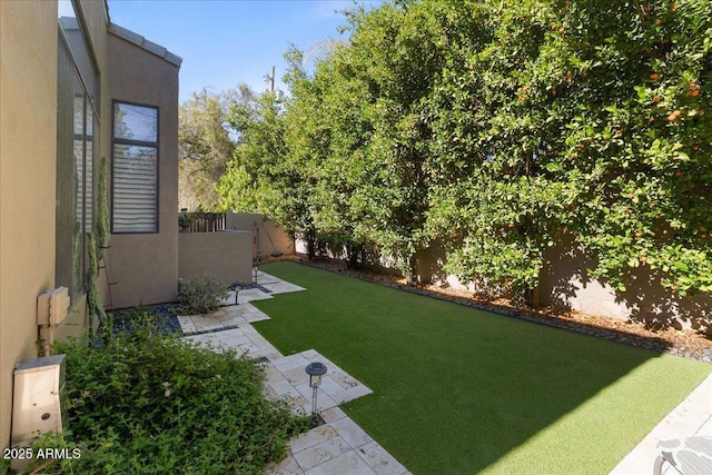 fenced backyard featuring a patio area
