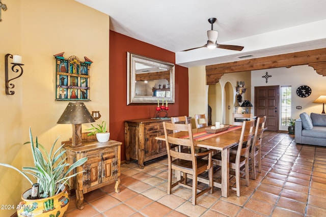 dining room featuring ceiling fan and light tile patterned floors