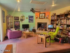 living room with ceiling fan