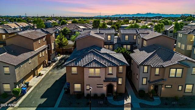 view of aerial view at dusk