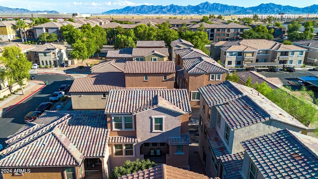 drone / aerial view featuring a mountain view