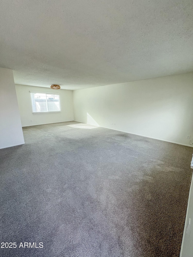 below grade area featuring a textured ceiling and carpet floors