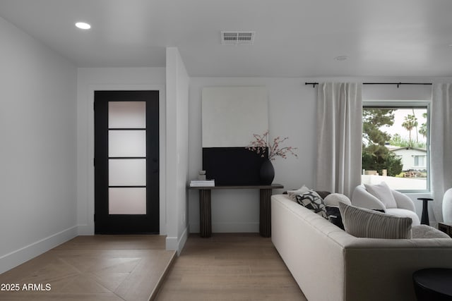 5342 E Sheena Dr, Scottsdale, AZ 85254 - living area with parquet floors, baseboards, visible vents, and recessed lighting