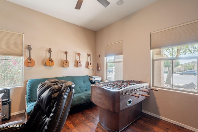 7169 S Dodane Ct, Gilbert, AZ 85298 - rec room featuring hardwood / wood-style floors, ceiling fan, and baseboards